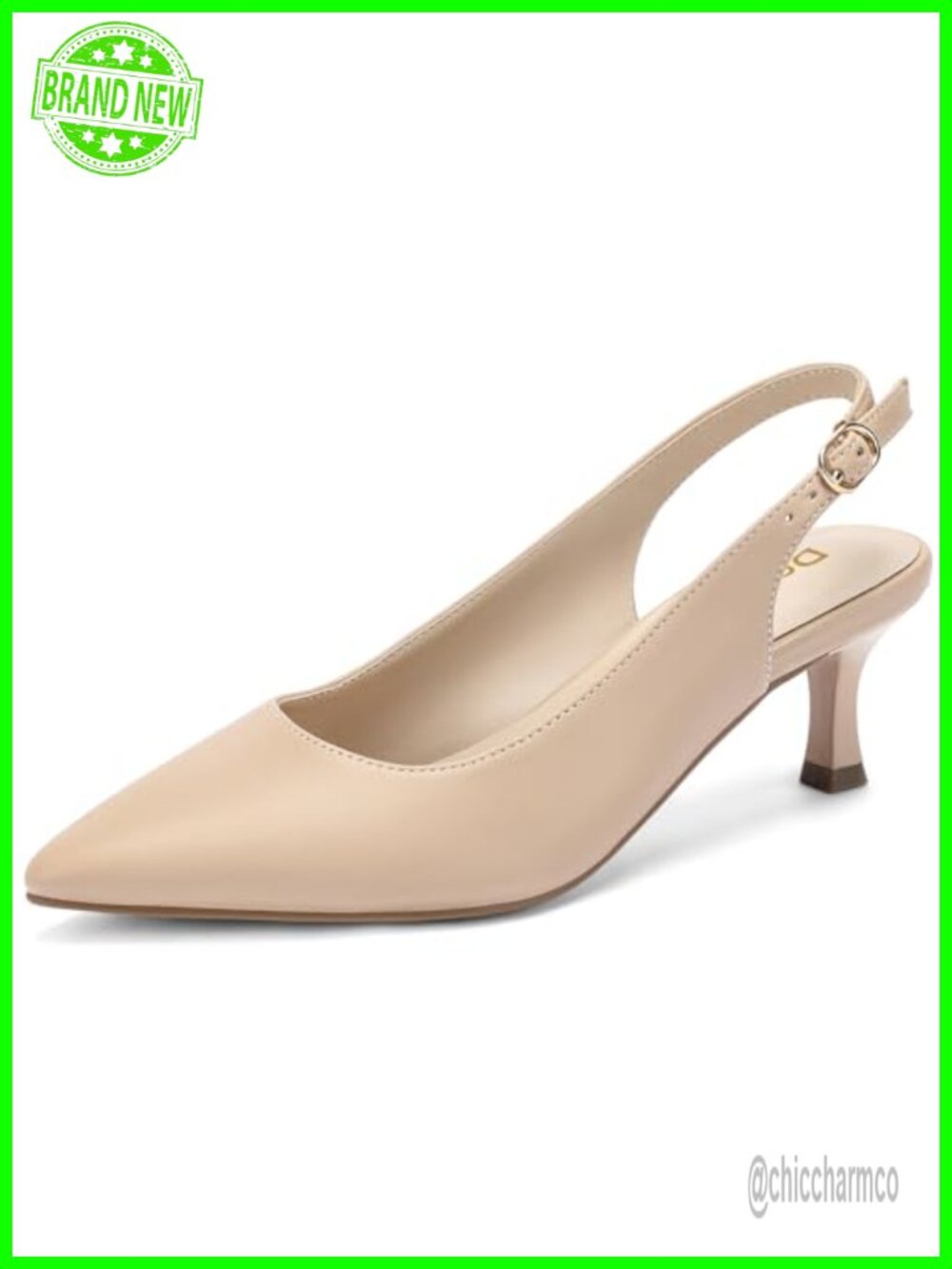 Slingback Kitten Heels Pointed Toe Low Heel Pumps Non-Slip Cushioned Dress Shoes